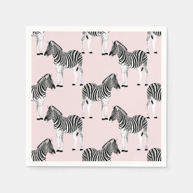 Cute Black White Zebra Animal Pink Design Napkin (Front)