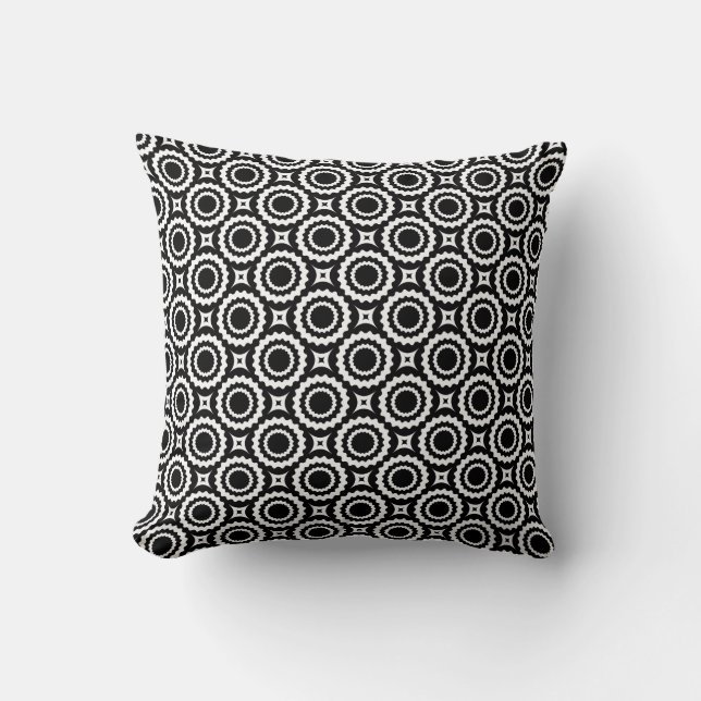 Cute black white zigzag circles design cushion (Front)