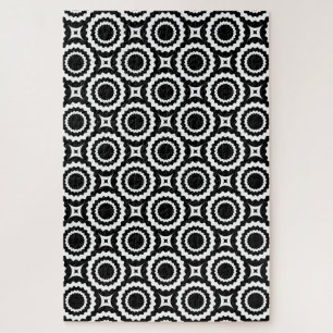 Cute black white zigzag circles design jigsaw puzzle