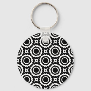 Cute black white zigzag circles design key ring