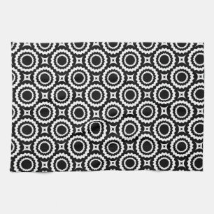 Cute black white zigzag circles design tea towel