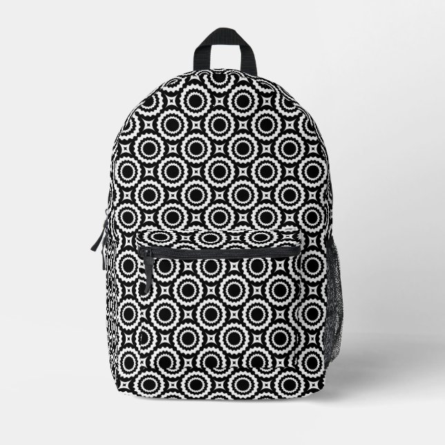 Cute black white zigzag circles pattern printed backpack (Front)