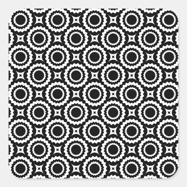 Cute black white zigzag circles pattern square sticker (Front)