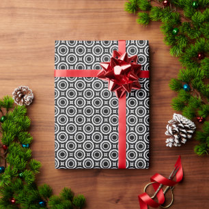 Cute black white zigzag circles pattern wrapping paper