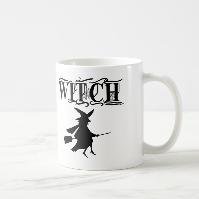Cute Black Wicked Flying Witch Halloween  Coffee Mug (Right)