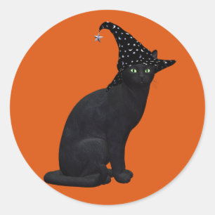 Cute Black Witch Cat Classic Round Sticker
