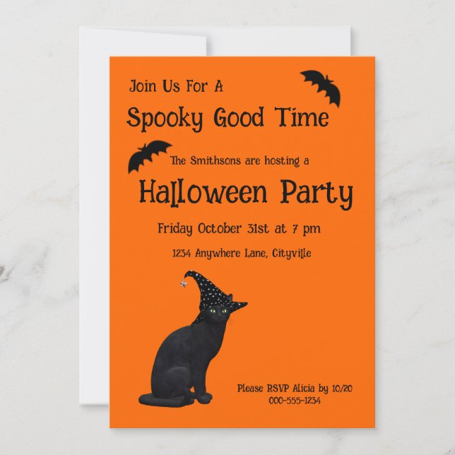 Cute Black Witch Cat Invitation (Front)