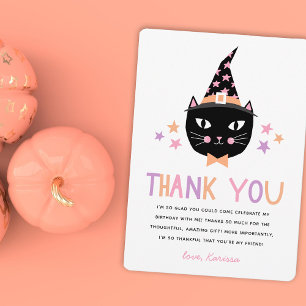 Cute Black Witch Cat Pastel Thank You Birthday Card