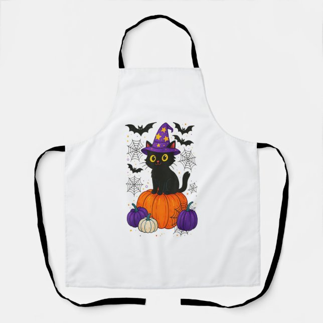 Cute Black Witch Cat Pumpkin Halloween Costume Fal Apron (Front)