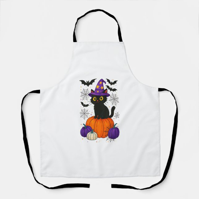 Cute Black Witch Cat Pumpkin Halloween Costume Fal Apron (Front)