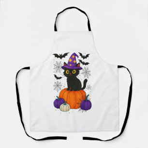 Cute Black Witch Cat Pumpkin Halloween Costume Fal Apron