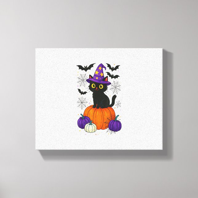 Cute Black Witch Cat Pumpkin Halloween Costume Fal Canvas Print (Front)