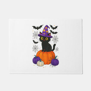 Cute Black Witch Cat Pumpkin Halloween Costume Fal Doormat