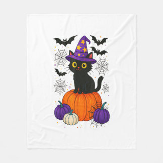 Cute Black Witch Cat Pumpkin Halloween Costume Fal Fleece Blanket