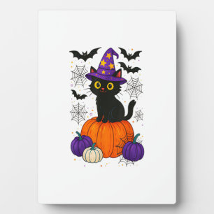 Cute Black Witch Cat Pumpkin Halloween Costume Fal Plaque