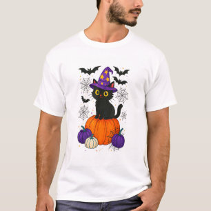 Cute Black Witch Cat Pumpkin Halloween Costume Fal T-Shirt