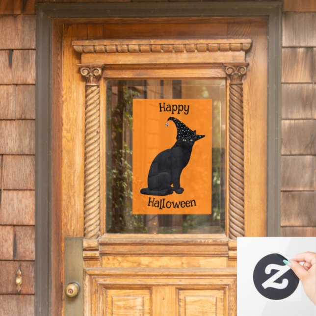 Cute Black Witch Cat Window Cling (Home Door)