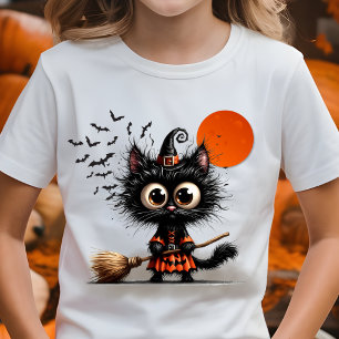 Cute Black Witch Kitten Halloween T-Shirt