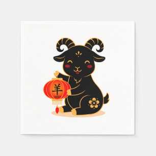 Cute Black Year of the Goat 2027 Napkin