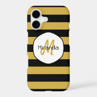 Cute Black Yellow Bee Stripes Name and Monogram