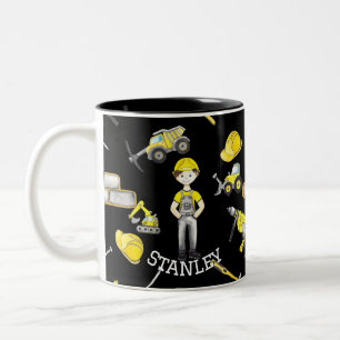Cute Black Yellow Construction Truck Dump Pattern Two-Tone Coffee Mug