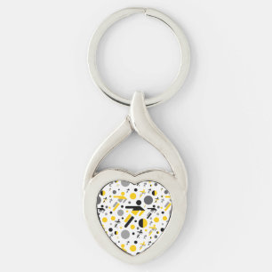 Cute black yellow football silhouette pattern key ring