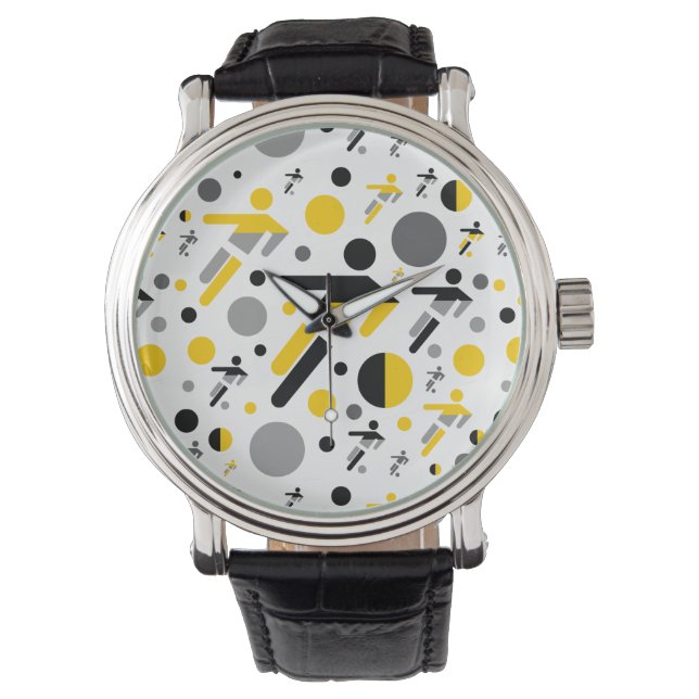 Cute black yellow football silhouette pattern watch (Front)