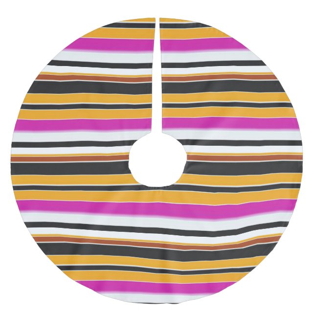 Cute black yellow stripes brushed polyester tree skirt (Front)