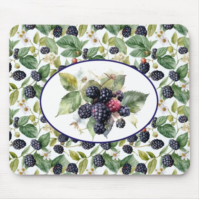 Cute Blackberries Watercolor Mouse Mat (Front)