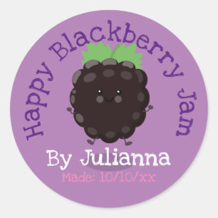 Cute blackberry jam cartoon illustration label