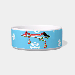 Cute Blackbird And Cardinal On Branch - MERRY XMAS Bowl