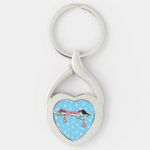 Cute Blackbird And Cardinal On Branch - MERRY XMAS Key Ring