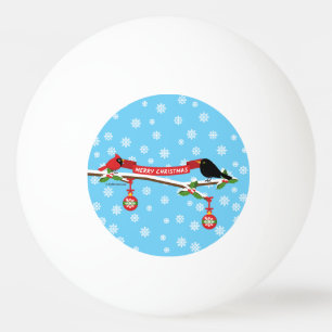 Cute Blackbird And Cardinal On Branch - MERRY XMAS Ping Pong Ball