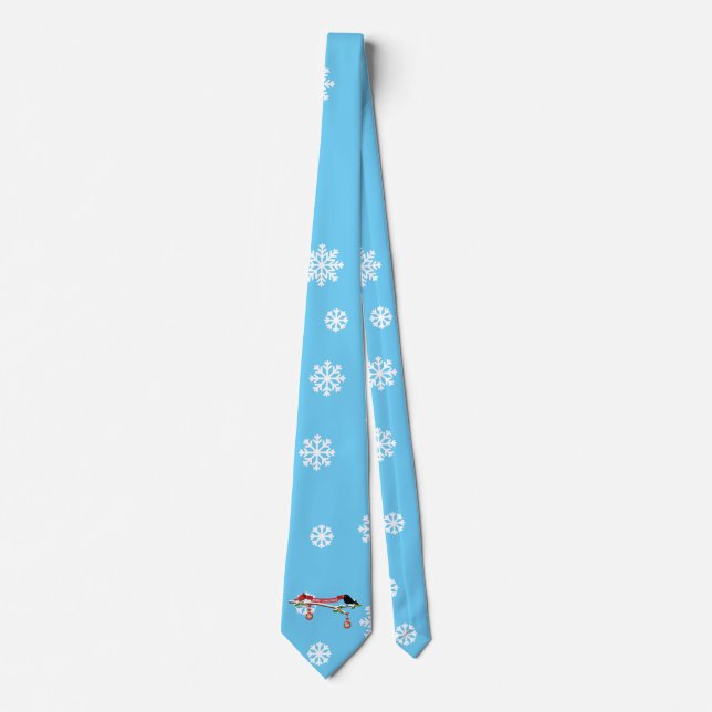 Cute Blackbird And Cardinal On Branch - MERRY XMAS Tie (Front)
