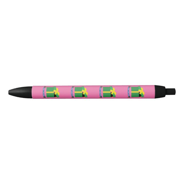 Cute Blackbird Peeking Out Of A Gift Box Black Ink Pen (Front)
