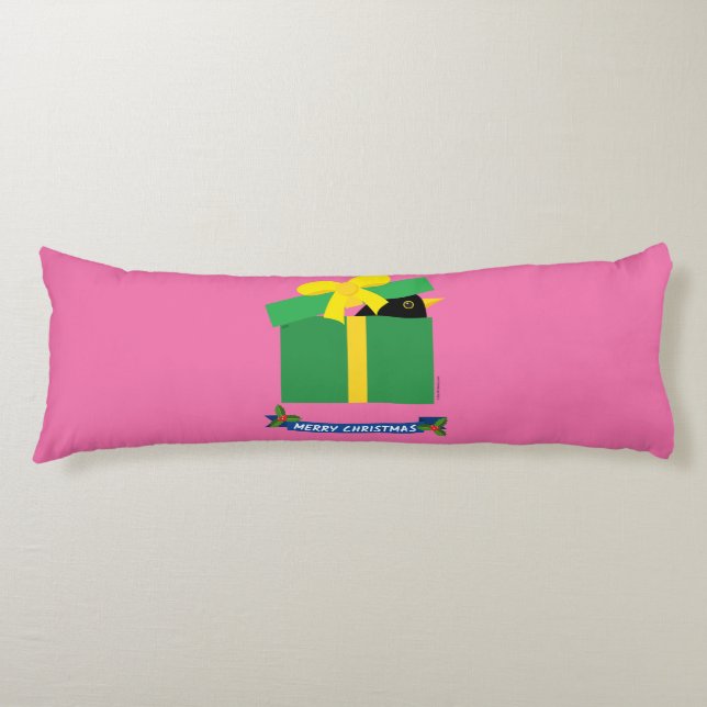 Cute Blackbird Peeking Out Of A Gift Box Body Cushion (Front)