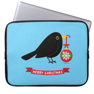Cute Blackbird With A Christmas Ball Laptop Sleeve
