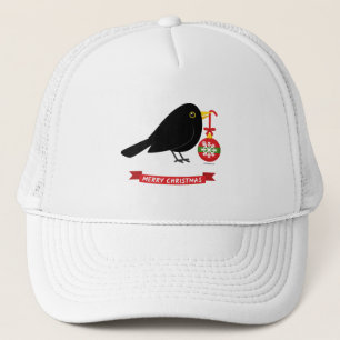 Cute Blackbird With A Christmas Ball Trucker Hat