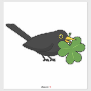 Cute Blackbird with Shamrock Clover Cartoon