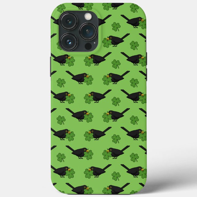 Cute Blackbird with Shamrock Clover Cartoon Case-Mate iPhone Case (Back)