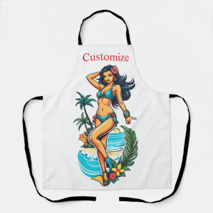 Cute Blackhaired Bikini Beach Girl Thunder_Cove Apron