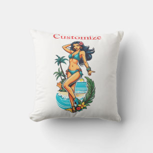 Cute Blackhaired Bikini Beach Girl Thunder_Cove Cushion