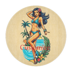 Cute Blackhaired Bikini Beach Girl Thunder_Cove Cutting Board