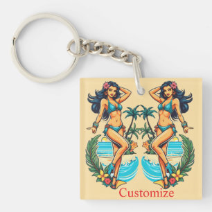 Cute Blackhaired Bikini Beach Girl Thunder_Cove Key Ring