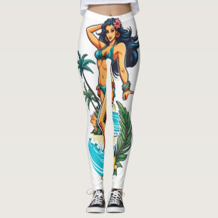 Cute Blackhaired Bikini Beach Girl Thunder_Cove Leggings