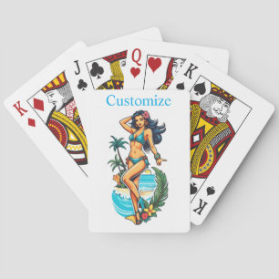 Cute Blackhaired Bikini Beach Girl Thunder_Cove Playing Cards