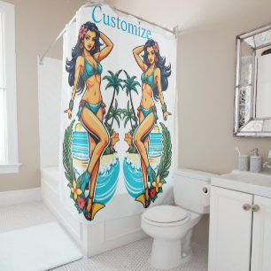 Cute Blackhaired Bikini Beach Girl Thunder_Cove Shower Curtain