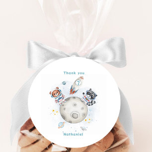 Cute blast off space themed birthday classic round sticker