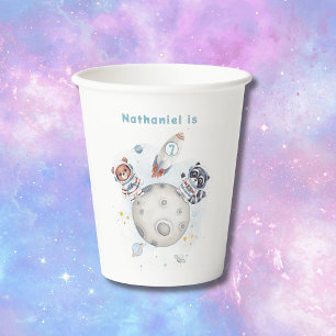 Cute blast off space themed birthday paper cups