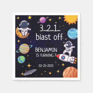 Cute Blast Off Theme Any Age Birthday Napkin
